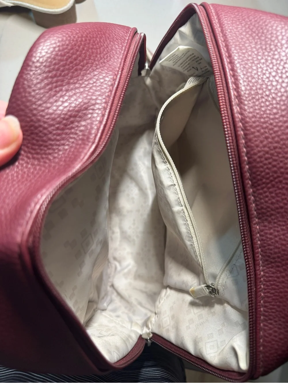 Thirty-One Monogram 'L' Burgundy Faux Leather Backpack